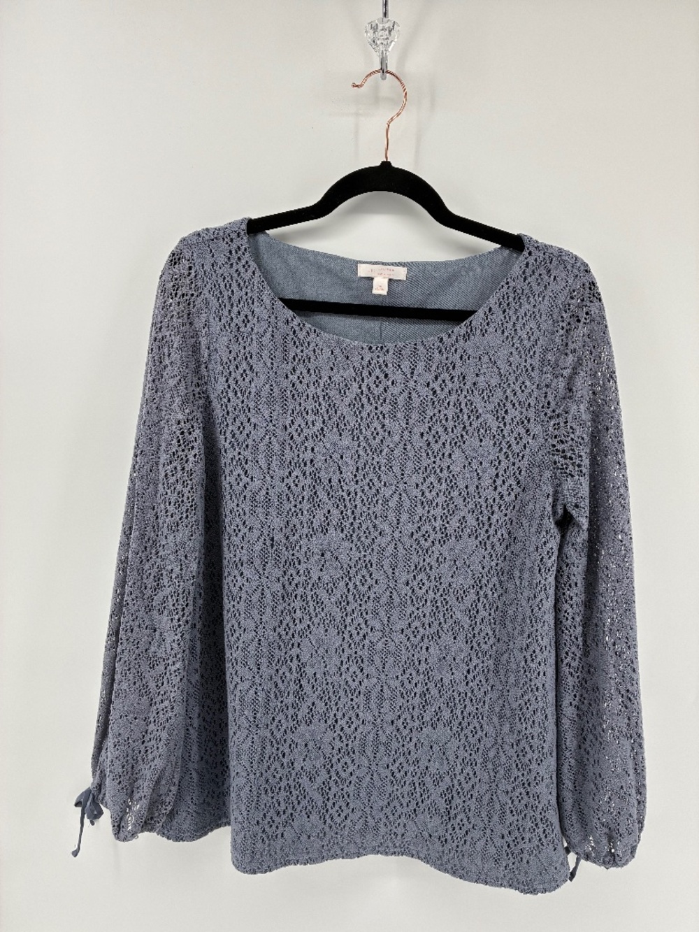 LC Lauren Conrad Elegant Lace Long Sleeve Top in Slate Blue